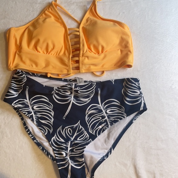 NWT Cupshe Yellow leaf High Waisted Bikini Sz S - Picture 3 of 10
